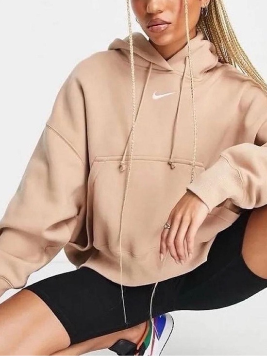 Nike Tops - Nike Womens Phoenix Fleece Oversized Cropped Tan Hoodie Small